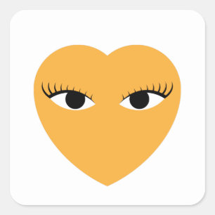 Coração Bonito com Olhos no adesivo Branco redondo