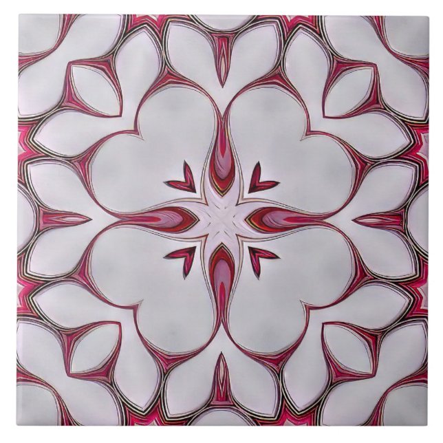 Coração Branco Moderno Flor em Azulejo Vermelho (Frente)