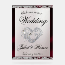 Coração, Burgundy Ribbon e Sparkle Bem-Vindo