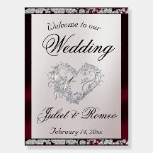 Coração, Burgundy Ribbon e Sparkle Bem-Vindo