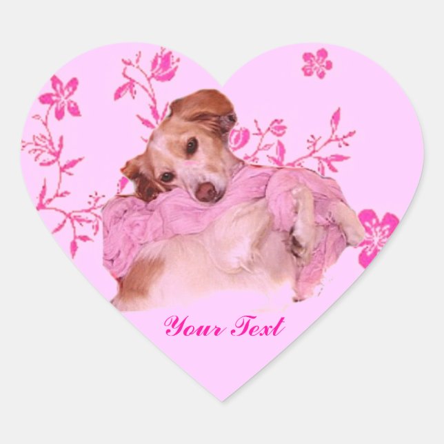 Coração Cachorro no adesivo cor-de-rosa (Frente)
