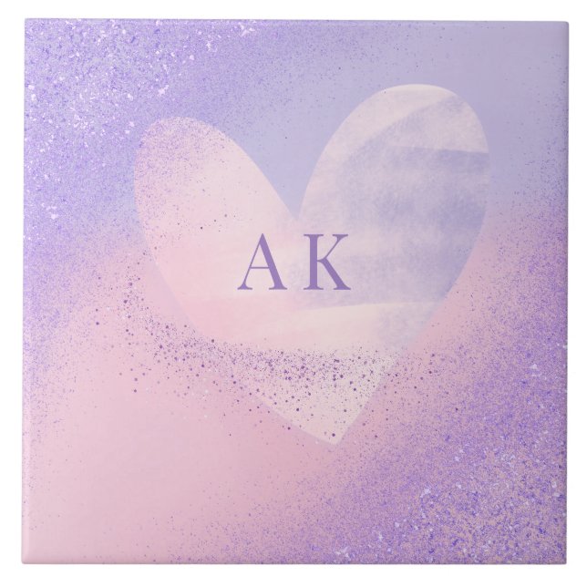 Coração com Gradiente Rosa Púrpura Monograma (Frente)