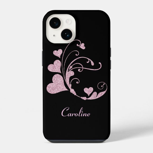 Coração Cor-de-Rosa Redemoinho Brilho Falso (Verso)