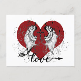 Coração de amor e cartão postal do cruz valentine