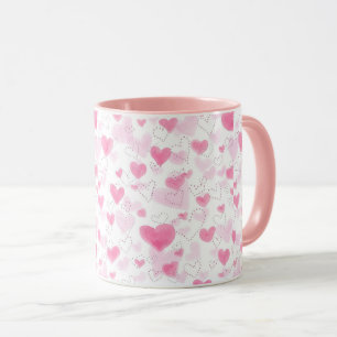 Coração de Aquarela Rosa Estético Caneca de Café d