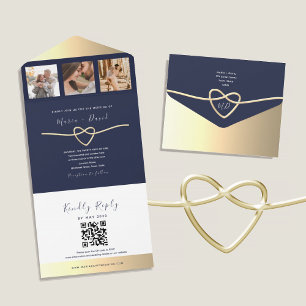 Coração de Corda Dourada da Marinha QR Casamento