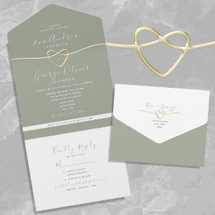 Coração de Corda Verde Sage Minimalista Casamento