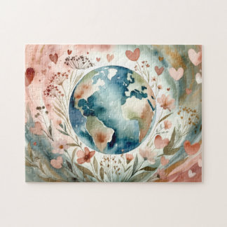 Coração de Gaia - Quebra-cabeça da Terra em Aquare