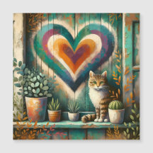 Coração de Gato Rústico Encantador Turquesa, Âmbar