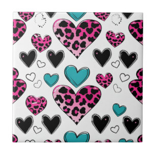 Coração de Leopardo Ousado Amor – Rosa, Preto e Az