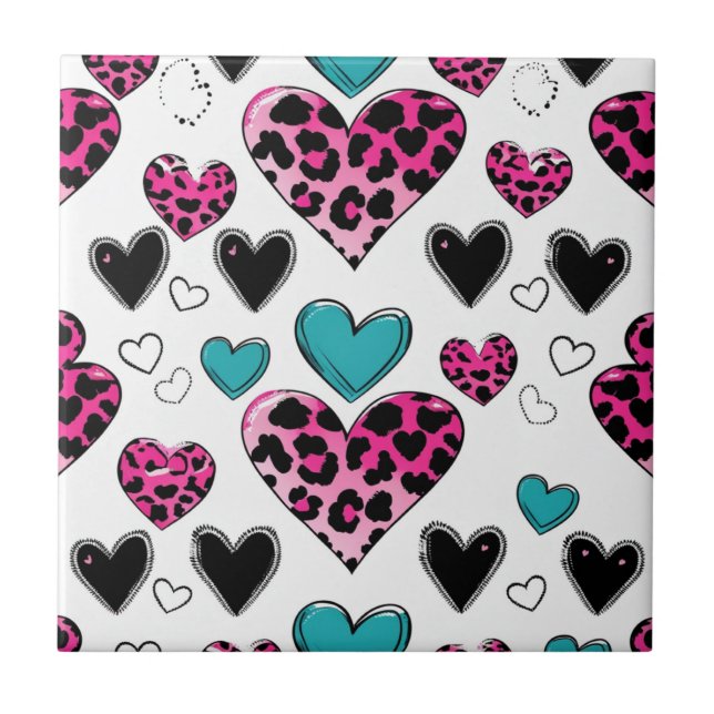 Coração de Leopardo Ousado Amor – Rosa, Preto e Az (Frente)