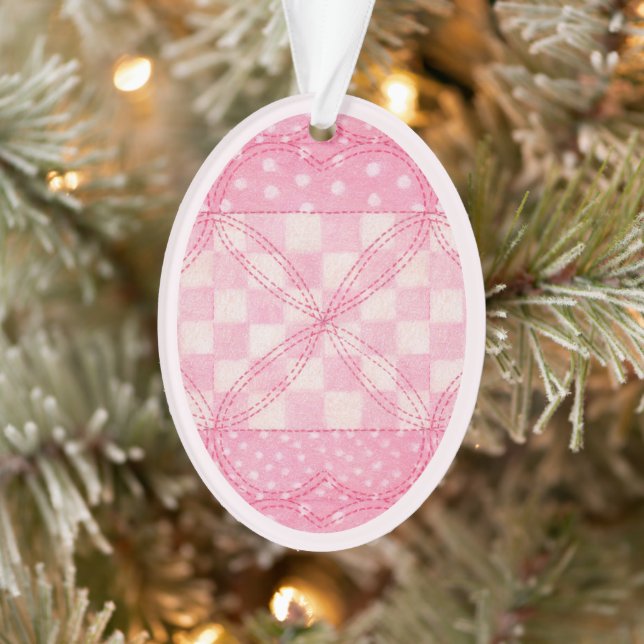 CORAÇÃO DE PINK QUILT Acrilato Ornamento Oval / Ro (Árvore)