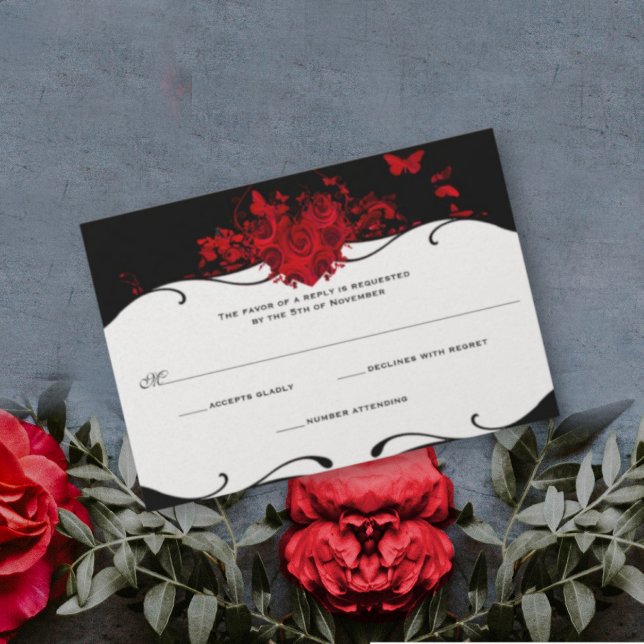 Coração de Rosa Vermelha RSVP Preto e Branco (Criador carregado)