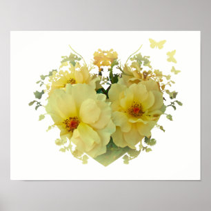 Coração de Rosas Amarelas na Poster Branca