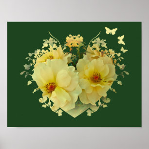 Coração de Rosas Amarelas na Poster Verde