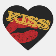 Coração do adesivo do KISS, Lábios Vermelhos - Amo