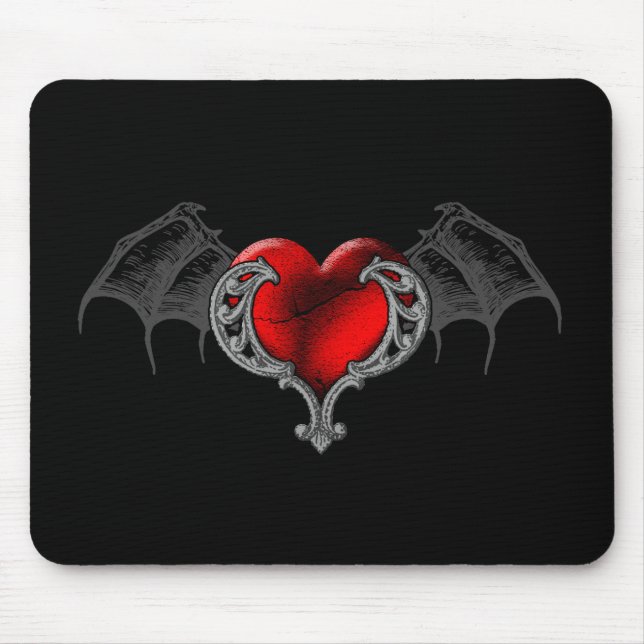 Coração do gótico com Bat Wings Mousepad (Frente)