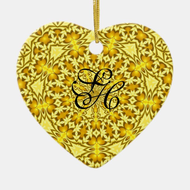 CORAÇÃO DO Ornamento Cardíaco DOURADO ~ Monograma (Frente)