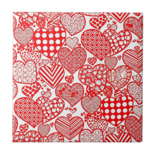 Coração Doodle Polca Romântica Vermelho Branco