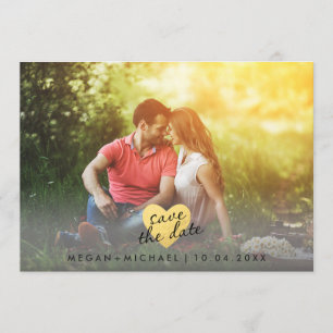 Coração Dourado Chic Salve o Cartão com fotos de D