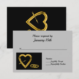 Coração e Anéis em Dourado na RSVP Moderna Negra