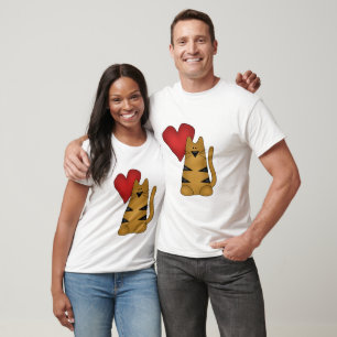Coração e camiseta e presentes listrados do gato