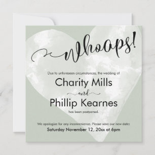 Coração em Sage Green Whoops! Cartão de Casamento 