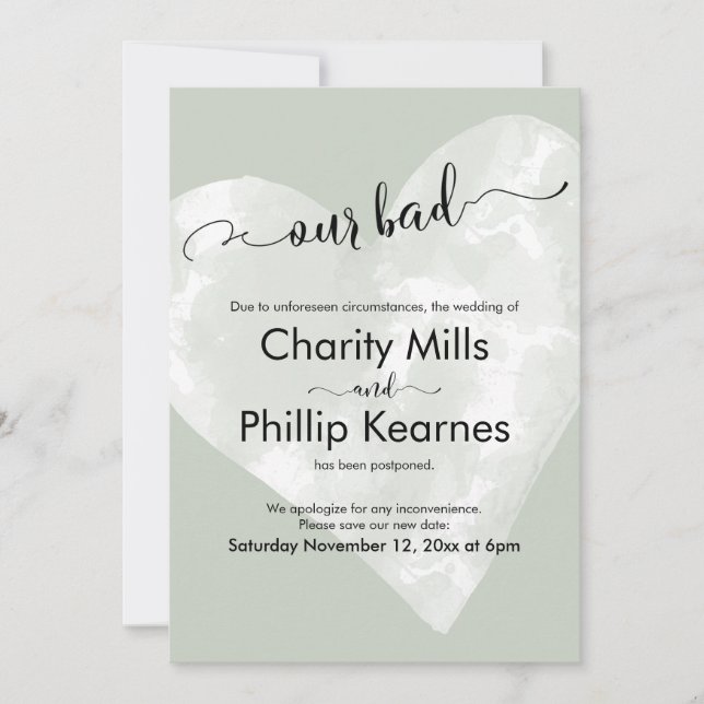 Coração em Sage Verde Nossa Má Carta De Casamento  (Frente)