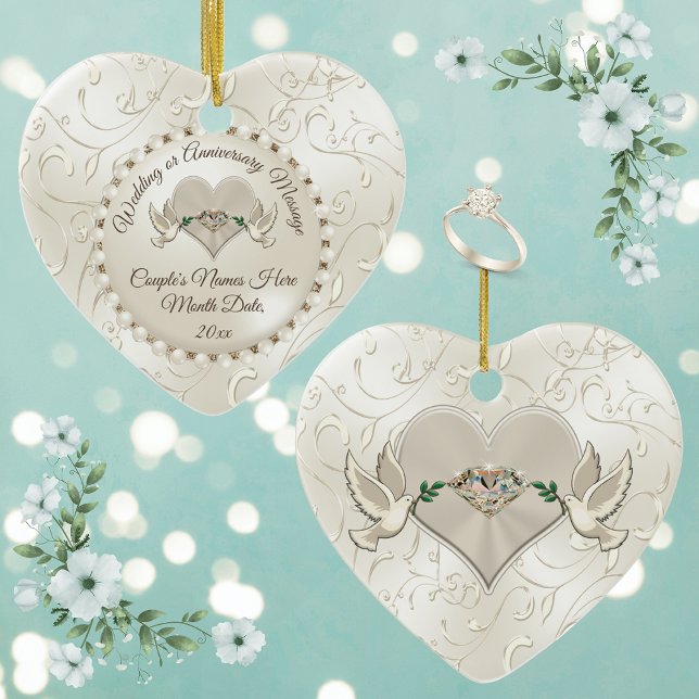 Coração, Enfeites de natal de Casamento Personaliz (Personalized Wedding Gifts for Friends. Heart Shaped, Wedding Ornaments, Wedding Anniversary Present)