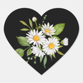 Coração Flor de margarida em fundo preto Adesivo