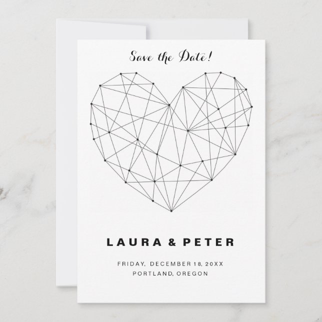 Coração geométrico Guarde o cartão de data modelo (Frente)