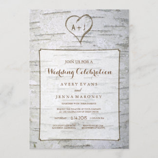 Coração Gravado no Convite para Casamento em Árvor