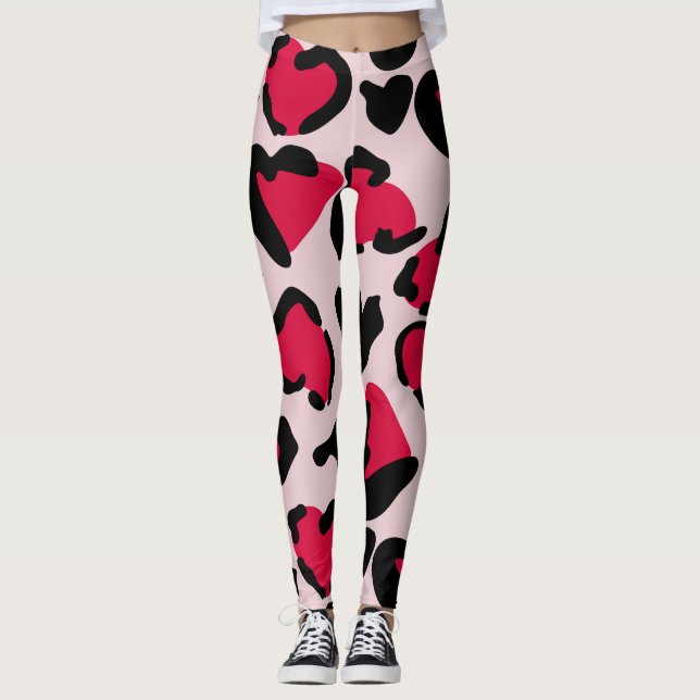 Coração Leggings de impressão animal (Frente)