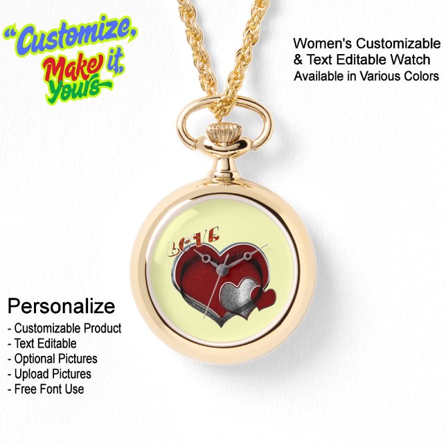 Coração Magia Dourada Colar Olhando Face Amarela (Women's Heart Magic Gold Necklace Watch Featuring a Yellow Face.)