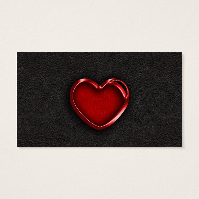 Coração Metálico Vermelho no Couro Negro (Verso)