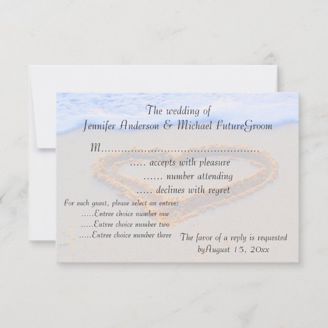Coração no casamento na praia de Sand RSVP (Frente)