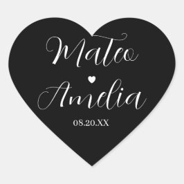 Coração Nomes de Noiva e Noivo em Caligrafia em Adesivo de