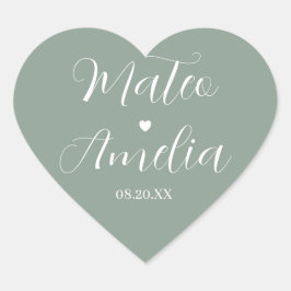 Coração Nomes de Noiva e Noivo em Caligrafia em Adesivo de