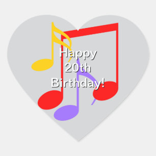 Coração Notas Musicais de Aniversário de 20 Anos Adesivo C