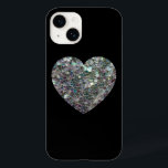 Coração prateado cintilante em preto<br><div class="desc">Brilhantes glamourosos brilhos coloridos prateados brilham. Você pode mudar a cor da capa de telefone preta. Foto de mosaico prateado brilha no coração,  não brilho real!</div>