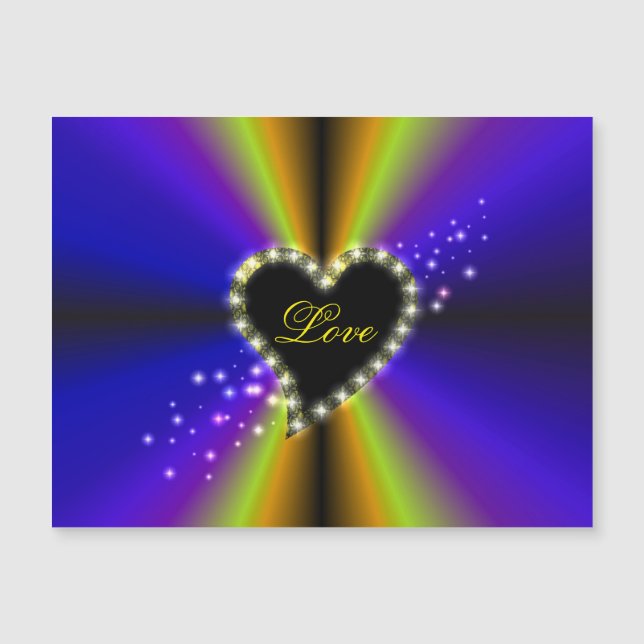 Coração Preto com Estrelas no Arco-Íris Amarelo-Pú (Frente)