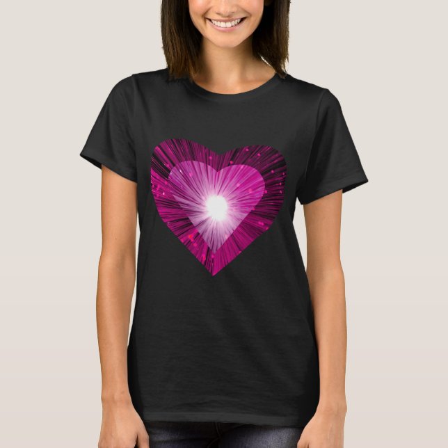 "Coração Rosa" - Camisa negra das mulheres (Frente)