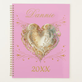 Coração Rosa & Dourado Planejador Personalizado El