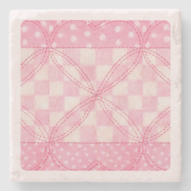 CORAÇÃO ROSA Porta copos de pedra marmorta QUILADA (Frente)