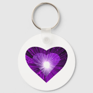 Coração roxo 'coração' chaveiro branco redondo