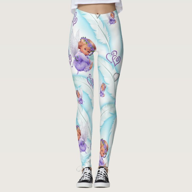 Coração Roxo de Anjo Leggings (Frente)
