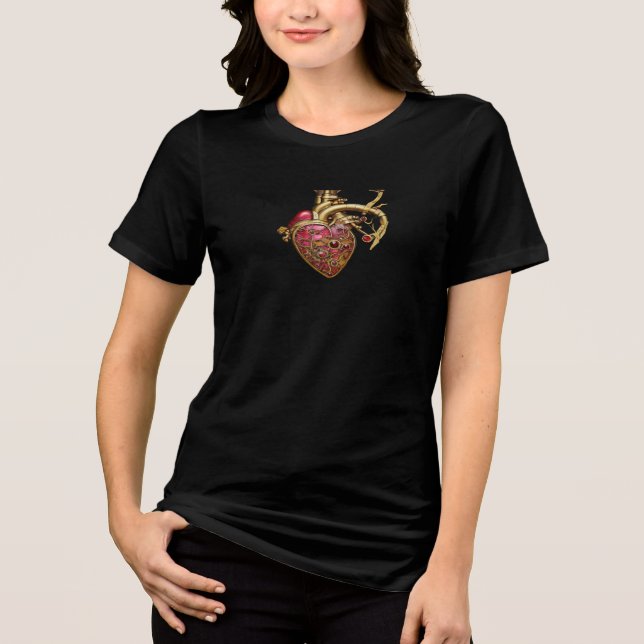 Coração Steampunk Rubis e Engrenagens Anatômicas (Frente)