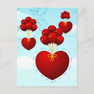 Coração vermelha com balões, cartão postal