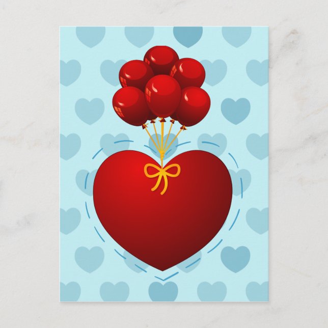 Coração vermelha com balões, cartão postal (Frente)