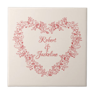 Coração Vermelho bege Personalizado Floral na mo